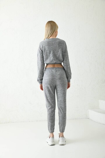 Gray Embroidery Detailed Tied Elastic Pocket Bottom-Top Set