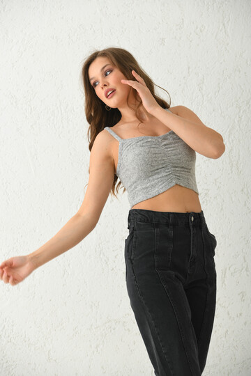 Gray Front Pleated Strap Bustier