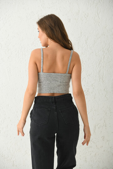 Gray Front Pleated Strap Bustier