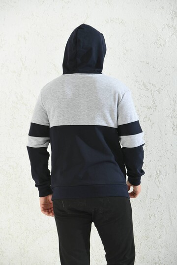 Gray Regular Fit Hooded Long Sleeve Color Block Sweatshirt
