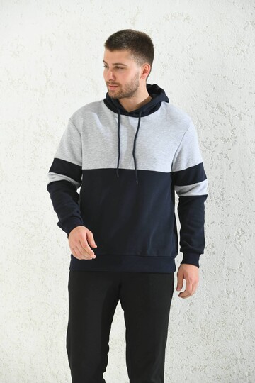 Gray Regular Fit Hooded Long Sleeve Color Block Sweatshirt