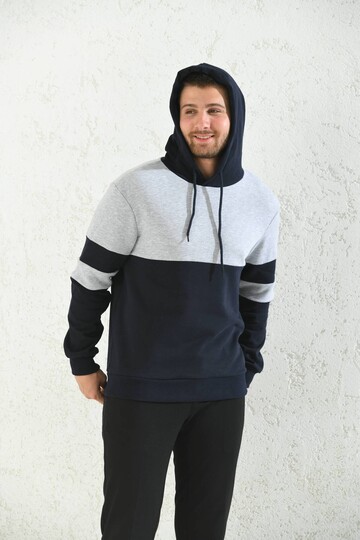 Gray Regular Fit Hooded Long Sleeve Color Block Sweatshirt