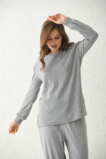 Gray Pajamas Set with Side Slits