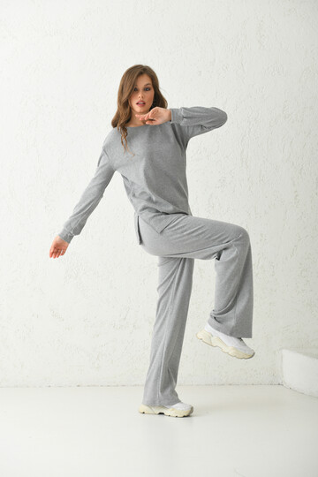 Gray Pajamas Set with Side Slits