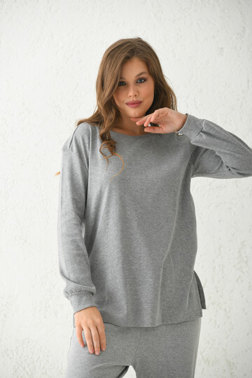Gray T-Shirt with Side Slits