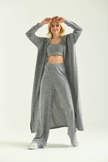Gray Knitted Maxi Cardigan