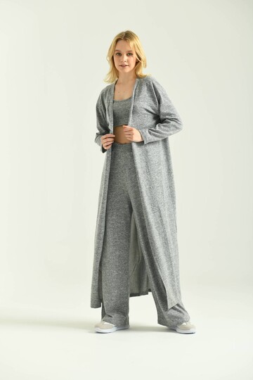 Gray Knitted Maxi Cardigan