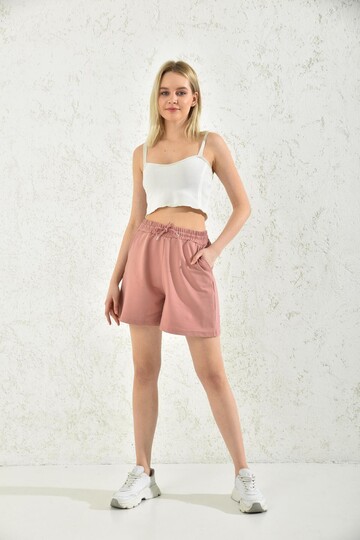 Dried Rose Rope Tied Elastic Shorts