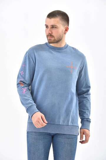 İndigo Kol ve Sırt Baskı Detaylı Sweatshirt