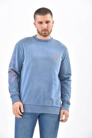 İndigo Kol ve Sırt Baskı Detaylı Sweatshirt