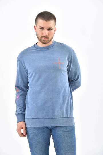 İndigo Kol ve Sırt Baskı Detaylı Sweatshirt