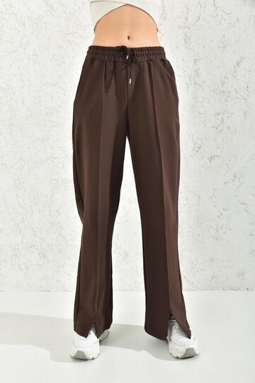 Brown Elastic Two Yarn Sweatpants With Slit Legs