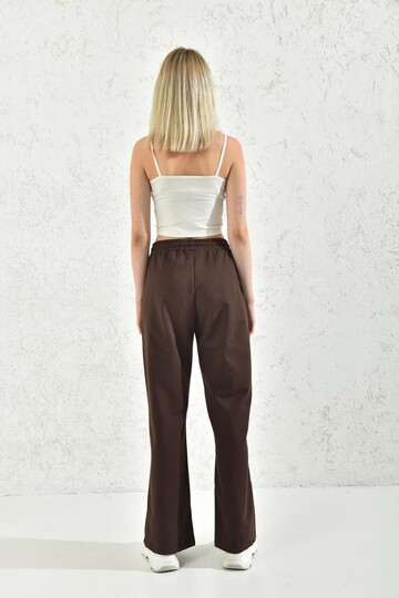 Brown Elastic Two Yarn Sweatpants With Slit Legs