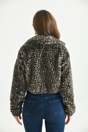 Brown Leopard Pattern Crop Plush Coat