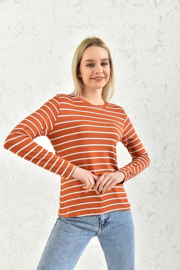 Tile Striped Crew Neck Blouse