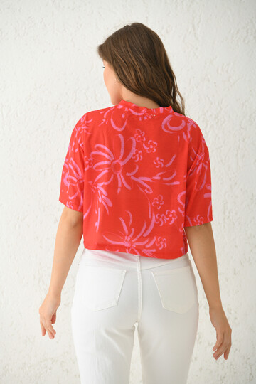 Red Printed Crop T-Shirt