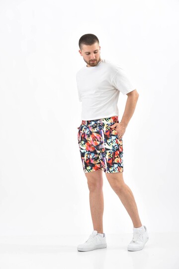 Red Mixed Color Patterned Elastic Shorts