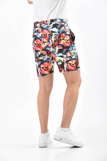 Red Mixed Color Patterned Elastic Shorts