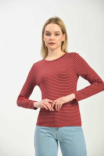 Red Knitted Long Sleeve Striped T-Shirt