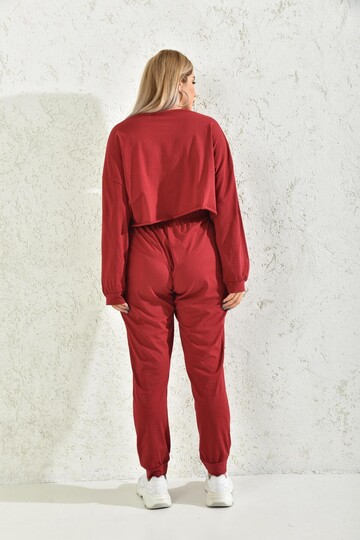Red V-Neck Elastic Detailed Pajamas Set