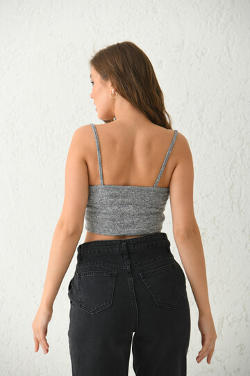 Dark Gray Pleated Front Strap Bustier