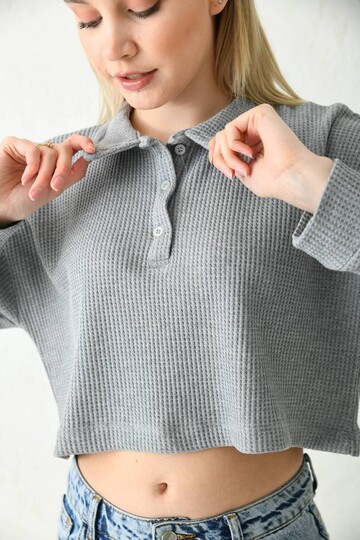 Dark Gray Polo Neck Crop Blouse