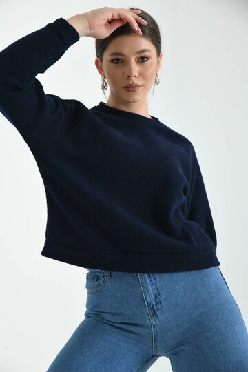 Navy Blue Basic Towel Knitted Sweatshirt
