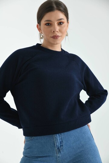 Navy Blue Basic Towel Knitted Sweatshirt