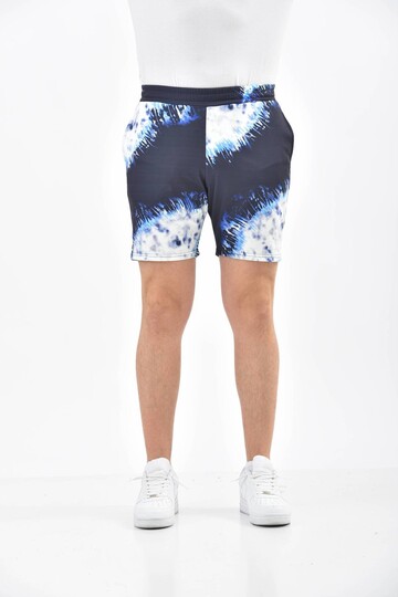 Navy Blue Tie-Dye Patterned Elastic Waist Shorts