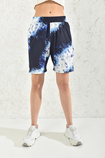 Lacivert Batik Desenli Beli Lastikli Şort