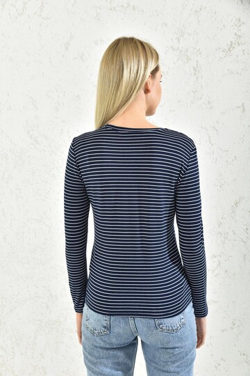 Navy Blue Crew Neck Striped Blouse