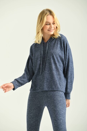 Navy Blue Hooded Knitted Sweatshirt