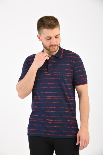 Navy Blue Polo Neck Printed Short Sleeve T-Shirt
