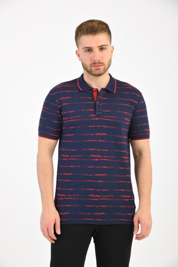 Navy Blue Polo Neck Printed Short Sleeve T-Shirt