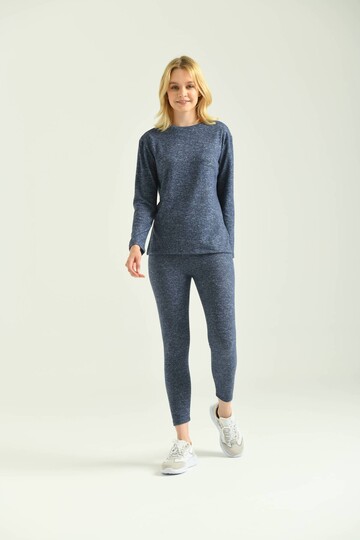 Navy Blue Side Slit Soft Knitted Pajamas Set