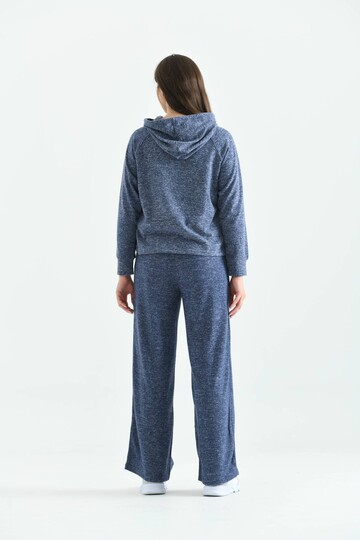 Navy Blue Knitted Hooded Pajamas Set
