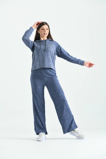 Navy Blue Knitted Hooded Pajamas Set