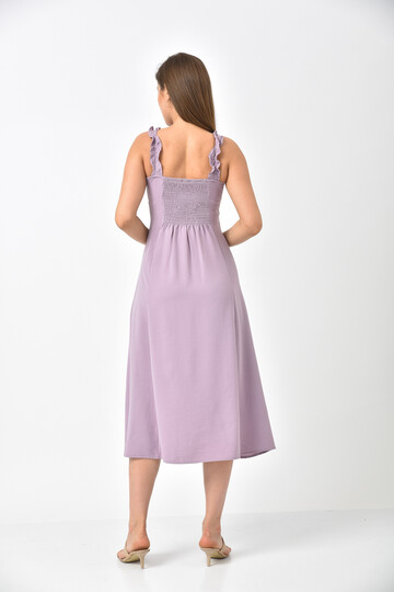 Lilac Strap Pleated Back Detail Slit Dress