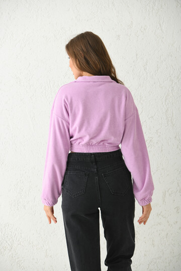 Lilac Polo Neck Crop Knitted Sweatshirt