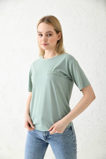 Mint Nakış Detaylı Kısa Kol T-Shirt