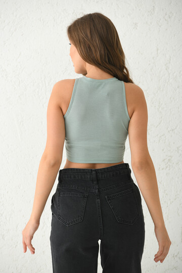 Mint Şerit Detaylı Örme Büstiyer