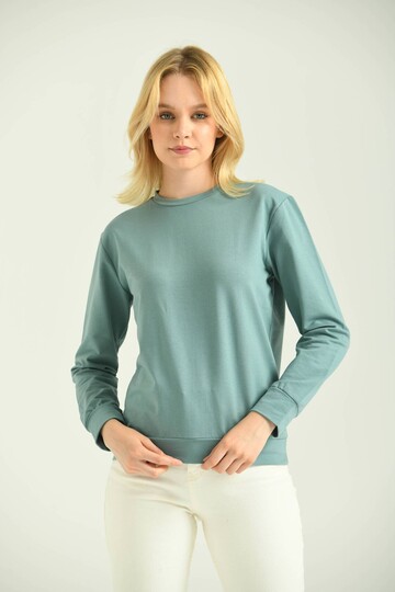 Mint Sırt Baskılı Basic Örme Sweatshirt 