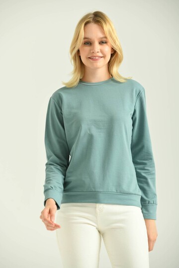 Mint Sırt Baskılı Basic Örme Sweatshirt 