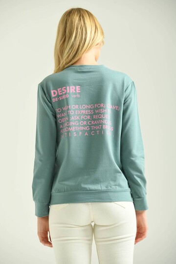 Mint Sırt Baskılı Basic Örme Sweatshirt 