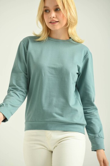 Mint Sırt Baskılı Basic Örme Sweatshirt 