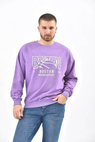 Mor Bisiklet Yaka Baskılı Sweatshirt