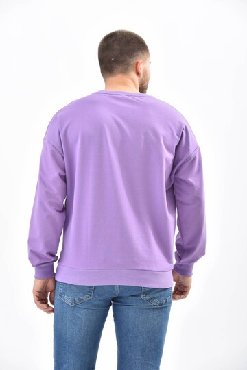 Mor Bisiklet Yaka Baskılı Sweatshirt