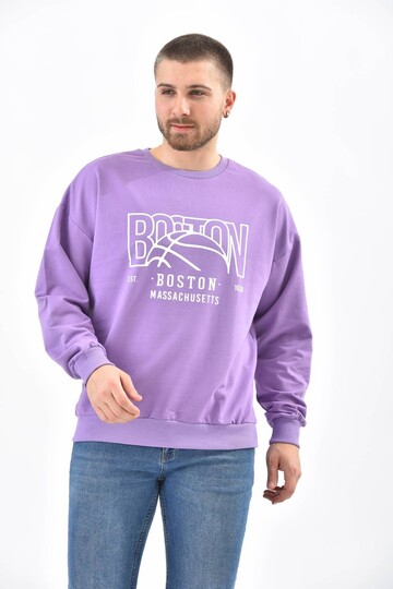 Mor Bisiklet Yaka Baskılı Sweatshirt
