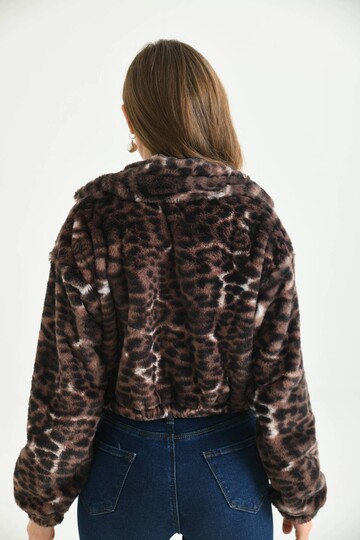 Purple Leopard Pattern Crop Plush Coat