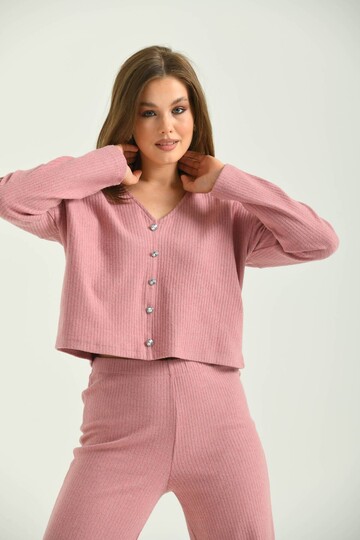  Pink Button Accessory Camisole Bottom-Top Set